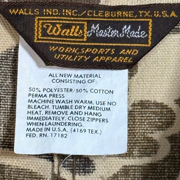 VTG Walls Coveralls Mens Brown Tan Camouflage Full Button Hunting Gorpcore 42-44 - Picture 6 of 8